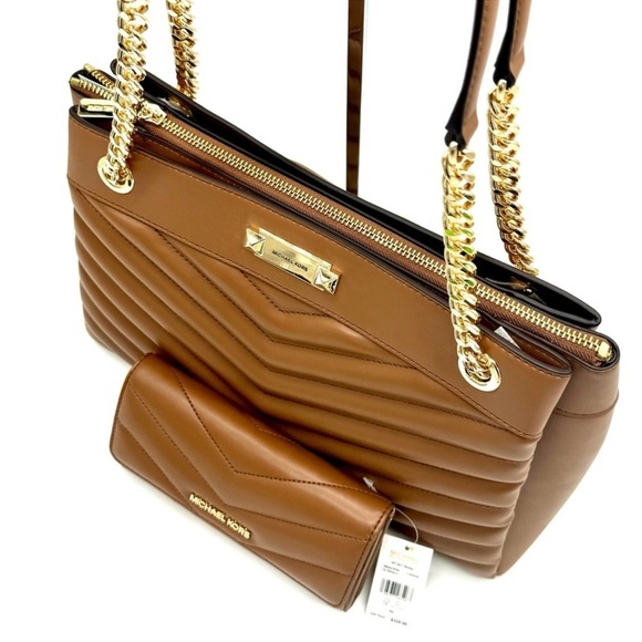 Michael Kors Whitney Medium Quilted Tote Bag & Large Trifold Wallet Luggage - Picture 6 of 13